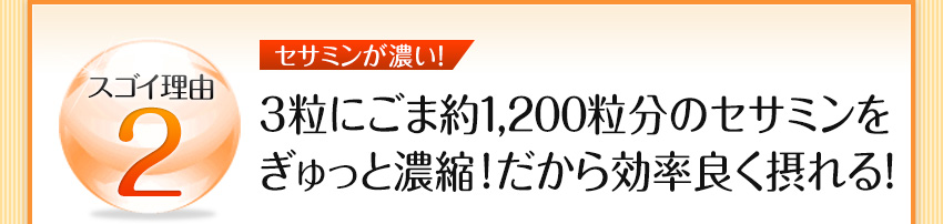 スゴイ理由2 3粒にごま約1200粒分のセサミンをぎゅっとぎ濃縮！だから効率良く摂れる！