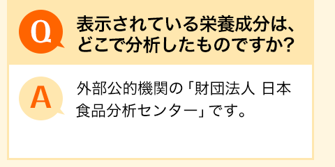 表示されている栄養成分は、どこで分析したものですか？