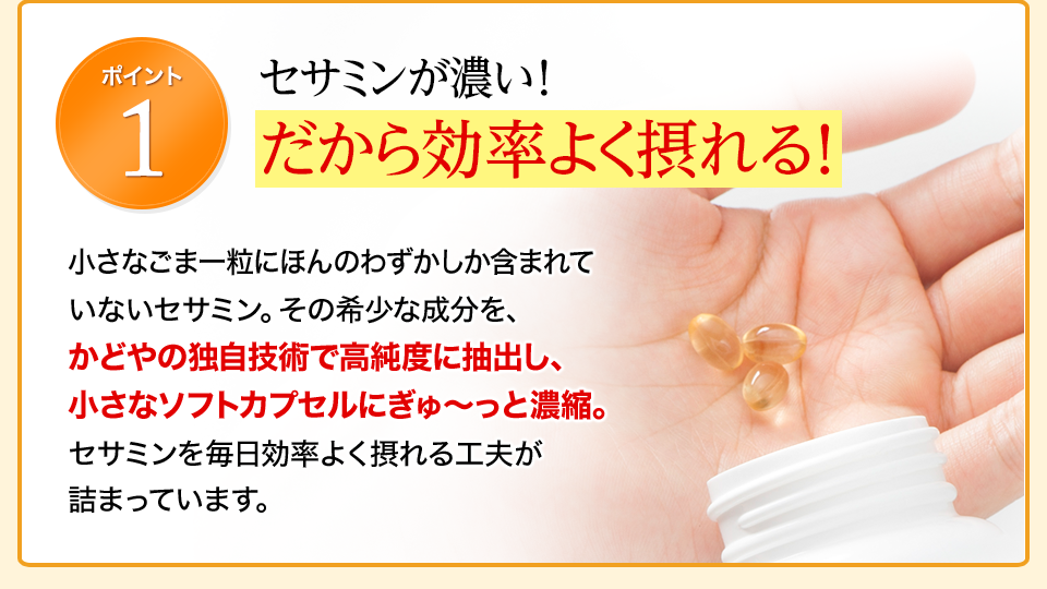 ポイント1　セサミンが濃い！だから効率よく摂れる！